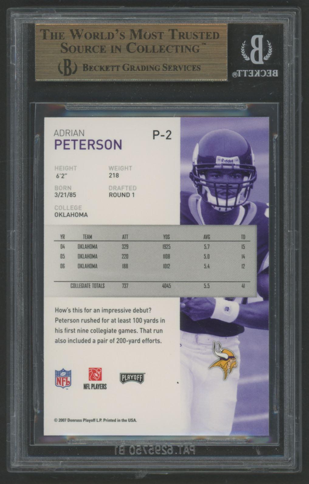 Adrian Peterson 2007 Playoffs NFL Playoffs Preview #P2 (BGS 9.5) at PristineAuction.com Adrian Peterson 2007 Playoffs NFL Playoffs Preview #P2 (BGS 9.5) at PristineAuction.com