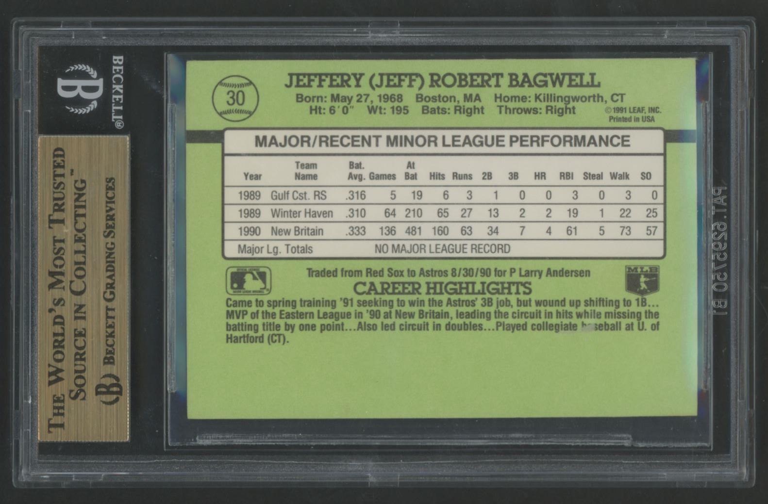 Jeff Bagwell 1991 Donruss The Rookies #30 (BGS 9.5) at PristineAuction.com Jeff Bagwell 1991 Donruss The Rookies #30 (BGS 9.5) at PristineAuction.com