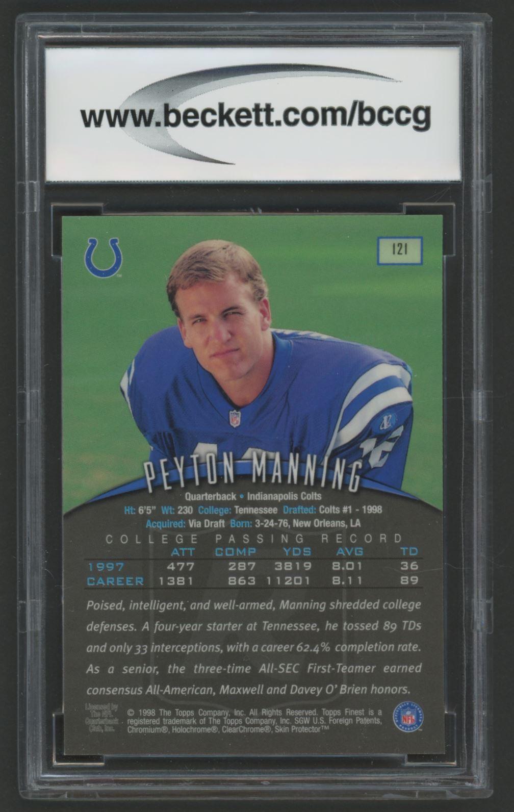 Peyton Manning 1998 Finest #121 RC (BCCG 8) at PristineAuction.com Peyton Manning 1998 Finest #121 RC (BCCG 8) at PristineAuction.com