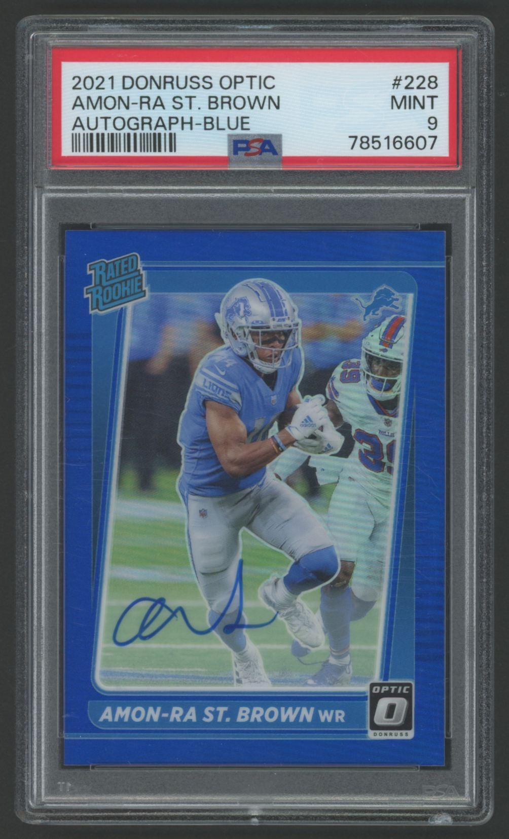 Amon-Ra St. Brown 2021 Donruss Optic Autograph Blue #228 #8/99 (PSA 9) at PristineAuction.com Amon-Ra St. Brown 2021 Donruss Optic Autograph Blue #228 #8/99 (PSA 9) at PristineAuction.com