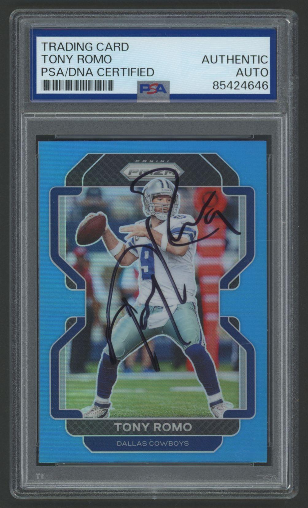 Tony Romo Signed 2021 Panini Prizm Light Blue #247 (PSA) at PristineAuction.com Tony Romo Signed 2021 Panini Prizm Light Blue #247 (PSA) at PristineAuction.com