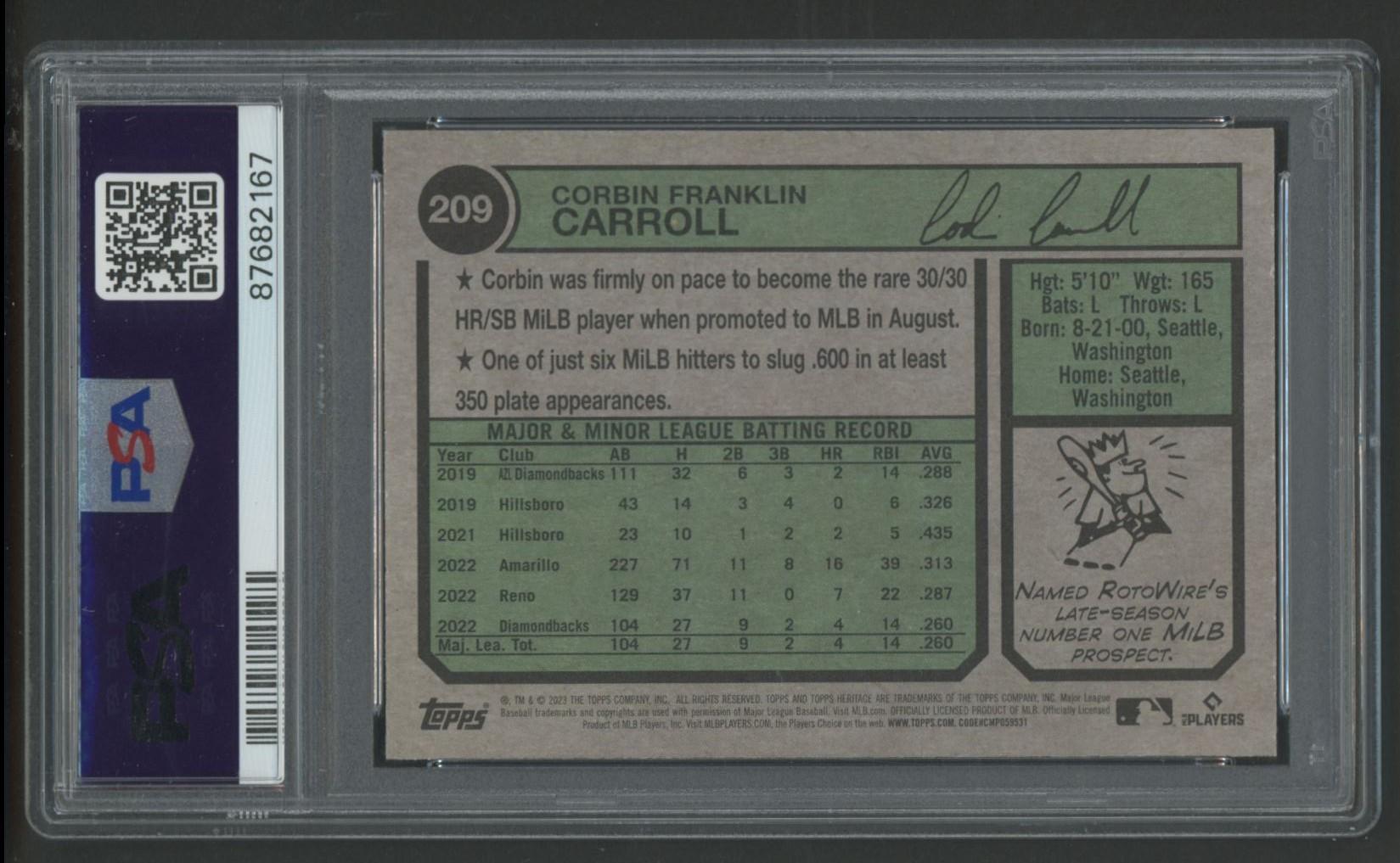 Corbin Carroll 2023 Topps Heritage #209 (PSA 10) at PristineAuction.com Corbin Carroll 2023 Topps Heritage #209 (PSA 10) at PristineAuction.com