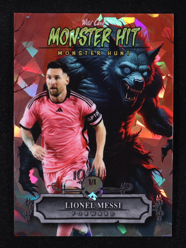 Lionel Messi 2025 Wild Card Monster Hit Monster Hunt Werewolf Red Crystal #LM #1/1 at PristineAuction.com Lionel Messi 2025 Wild Card Monster Hit Monster Hunt Werewolf Red Crystal #LM #1/1 at PristineAuction.com