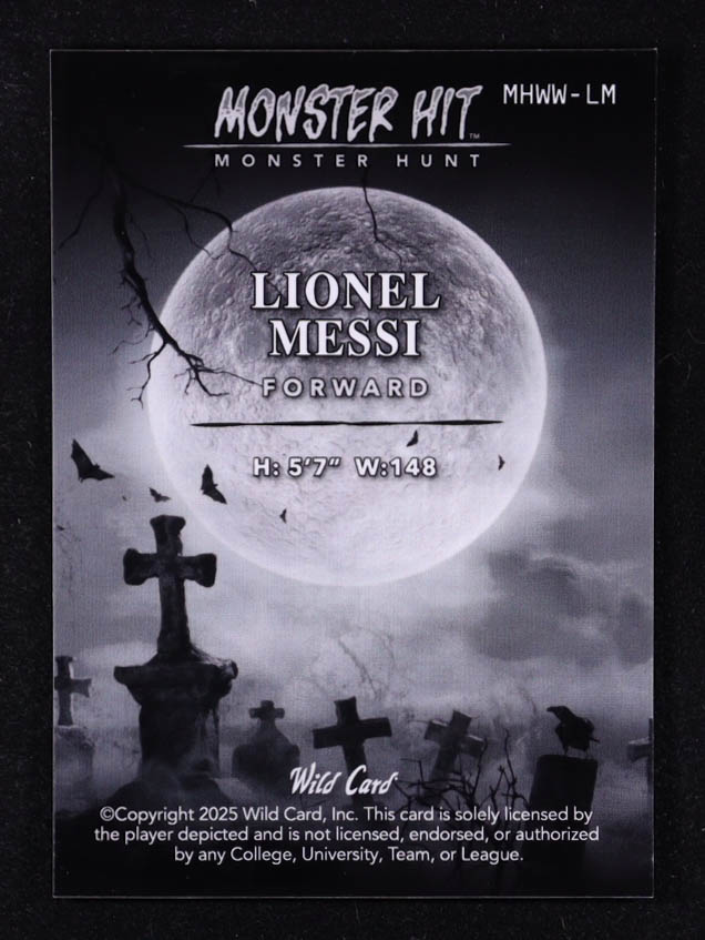 Lionel Messi 2025 Wild Card Monster Hit Monster Hunt Werewolf Red Crystal #LM #1/1 at PristineAuction.com Lionel Messi 2025 Wild Card Monster Hit Monster Hunt Werewolf Red Crystal #LM #1/1 at PristineAuction.com