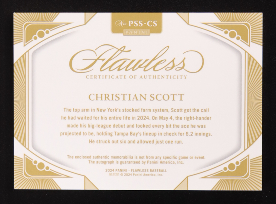 Christian Scott 2024 Panini Flawless Prominent Swatch Signatures #PSS-CS RC #15/15 at PristineAuction.com Christian Scott 2024 Panini Flawless Prominent Swatch Signatures #PSS-CS RC #15/15 at PristineAuction.com