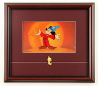 1988 Walt Disney's "The Sorcerer's Apprentice" Two-Piece Custom Framed Animation Film Cel Display with Retried Sorcerer's Apprentice Brooch at PristineAuction.com