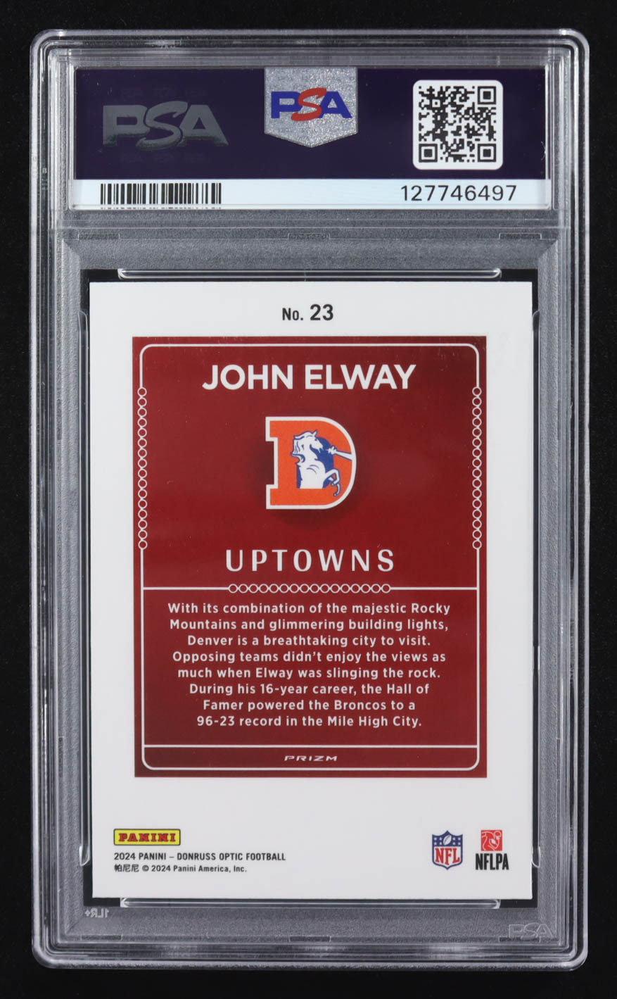 John Elway 2024 Donruss Optic Uptowns #23 (PSA 9) at PristineAuction.com John Elway 2024 Donruss Optic Uptowns #23 (PSA 9) at PristineAuction.com