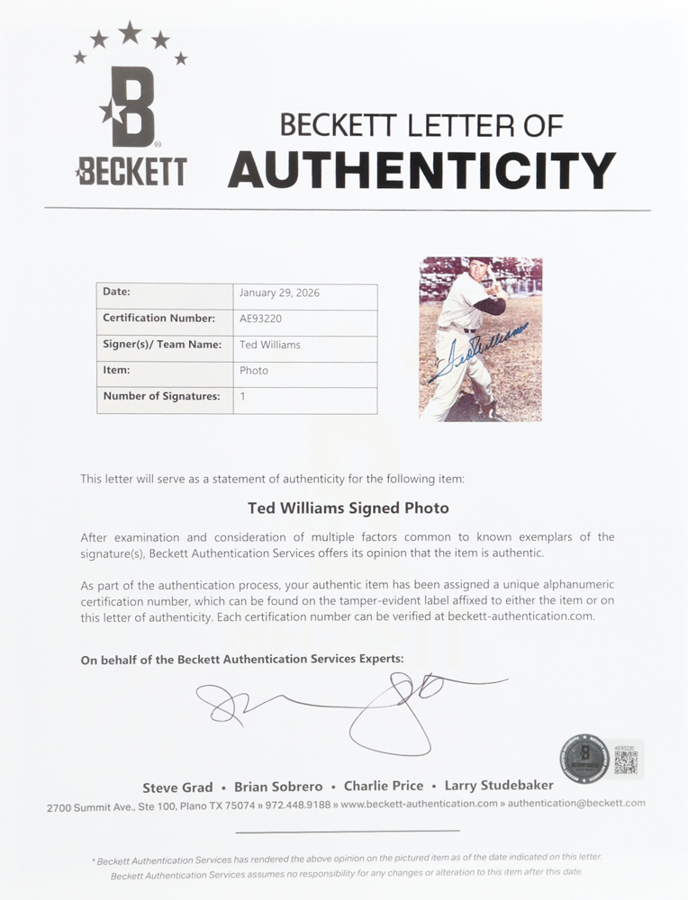 Ted Williams Signed Red Sox Custom Framed Photo Display (Beckett) at PristineAuction.com Ted Williams Signed Red Sox Custom Framed Photo Display (Beckett) at PristineAuction.com