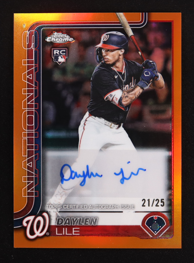 Daylen Lile 2025 Topps Chrome Update Orange Refractors Autographs #AC-DL RC #21/25 at PristineAuction.com Daylen Lile 2025 Topps Chrome Update Orange Refractors Autographs #AC-DL RC #21/25 at PristineAuction.com