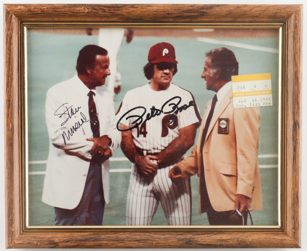 Pete Rose & Stan Musial Signed Phillies Custom Framed Photo Display (Beckett) at PristineAuction.com Pete Rose & Stan Musial Signed Phillies Custom Framed Photo Display (Beckett) at PristineAuction.com