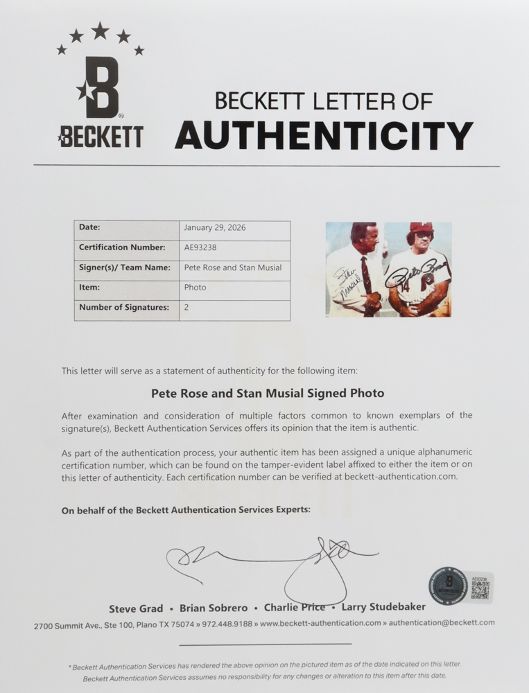 Pete Rose & Stan Musial Signed Phillies Custom Framed Photo Display (Beckett) at PristineAuction.com Pete Rose & Stan Musial Signed Phillies Custom Framed Photo Display (Beckett) at PristineAuction.com