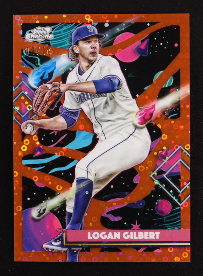 Logan Gilbert 2025 Topps Chrome Cosmic Orange Refractor #34 #09/10 at PristineAuction.com Logan Gilbert 2025 Topps Chrome Cosmic Orange Refractor #34 #09/10 at PristineAuction.com