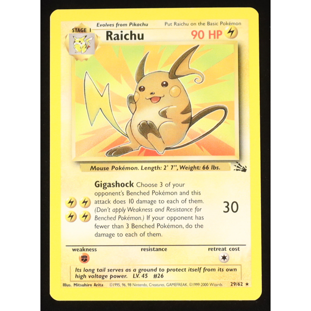 Raichu 1999 Pokemon Fossil Unlimited #29 at PristineAuction.com