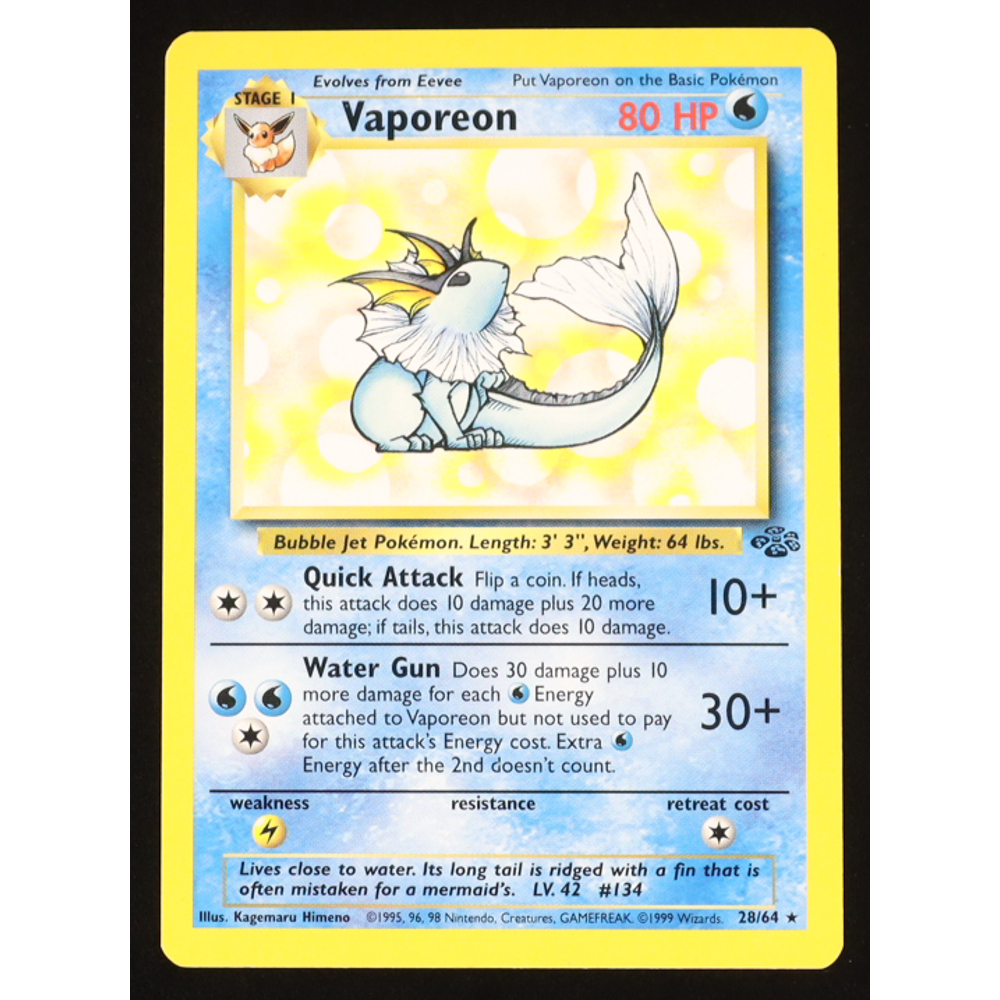 Vaporeon 1999 Pokemon Jungle Unlimited #12 at PristineAuction.com