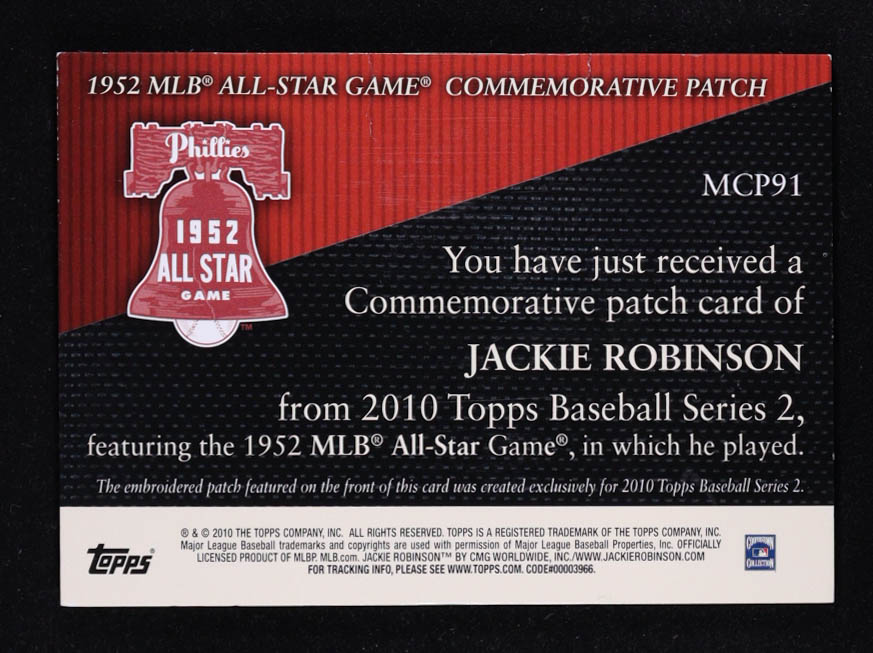 Jackie Robinson 2010 Topps Commemorative Patch #MCP91 at PristineAuction.com Jackie Robinson 2010 Topps Commemorative Patch #MCP91 at PristineAuction.com