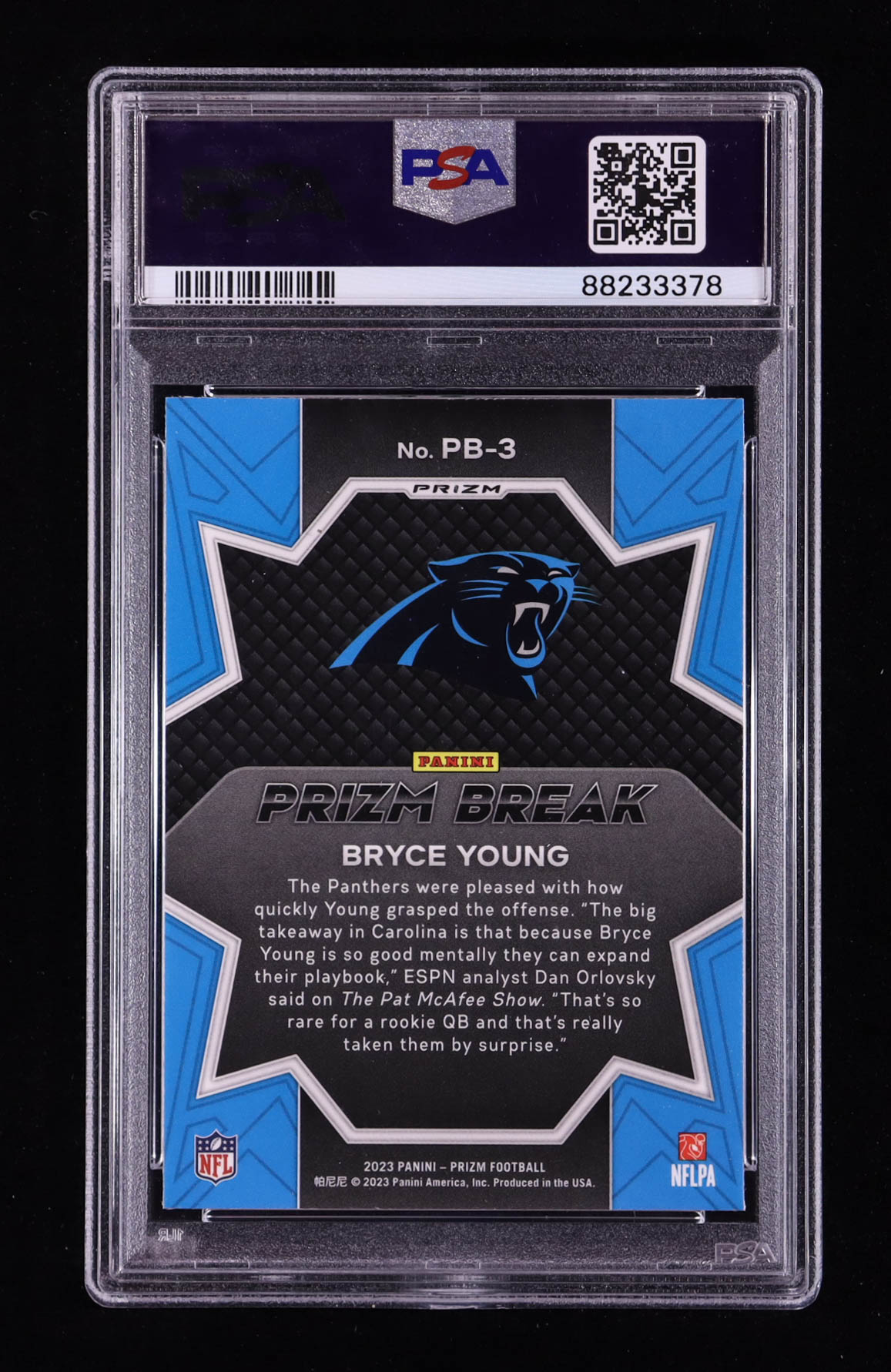 Bryce Young 2023 Panini Prizm Prizm Break Prizms No Huddle #3 RC (PSA 10) at PristineAuction.com Bryce Young 2023 Panini Prizm Prizm Break Prizms No Huddle #3 RC (PSA 10) at PristineAuction.com