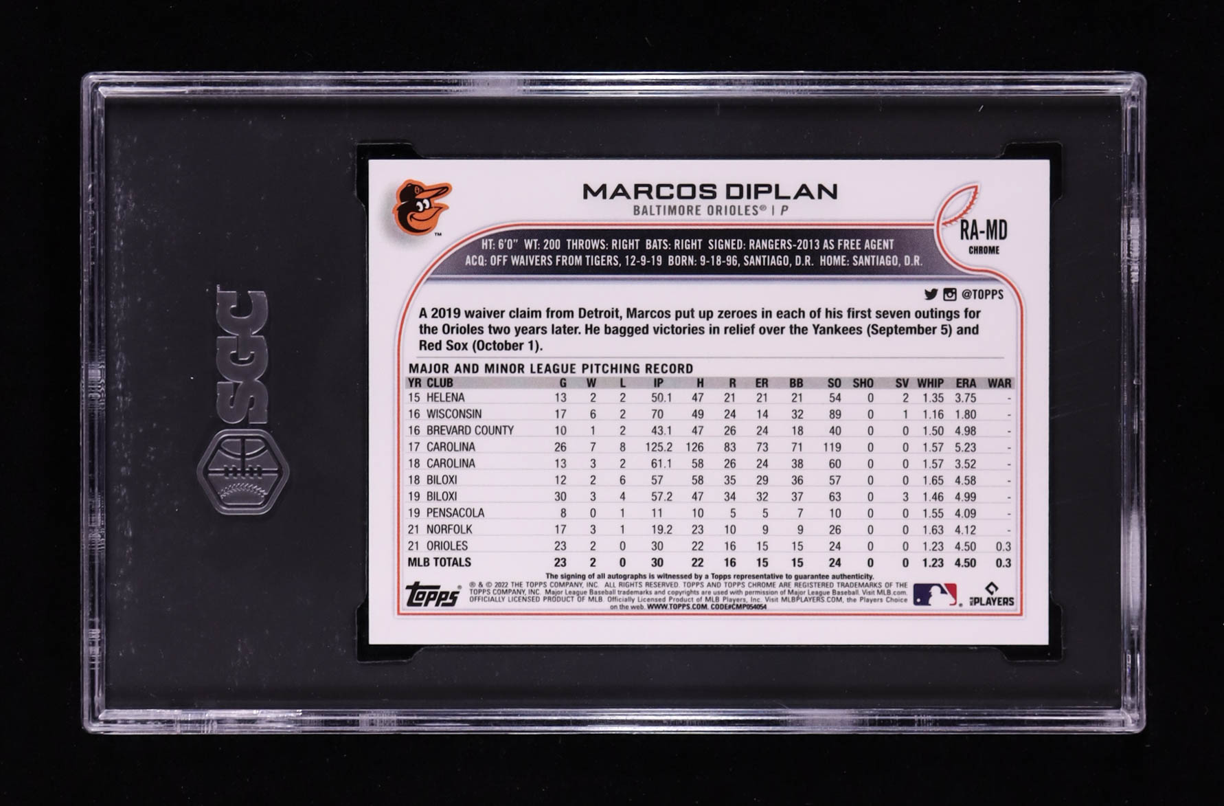 Marcos Diplan 2022 Topps Chrome Rookie Autographs #RAMD RC (SGC 10 | Autograph Graded SGC 10) at PristineAuction.com Marcos Diplan 2022 Topps Chrome Rookie Autographs #RAMD RC (SGC 10 | Autograph Graded SGC 10) at PristineAuction.com