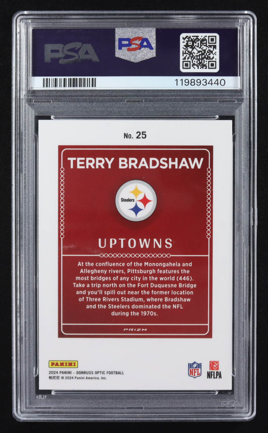 Terry Bradshaw 2024 Donruss Optic Uptowns #25 (PSA 10) at PristineAuction.com Terry Bradshaw 2024 Donruss Optic Uptowns #25 (PSA 10) at PristineAuction.com