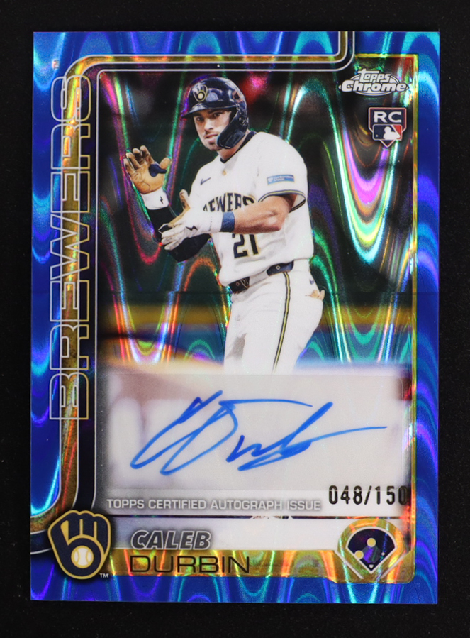 Caleb Durbin 2025 Topps Chrome Update Autographs Blue Refractors #AC-CDU RC #048/150 at PristineAuction.com Caleb Durbin 2025 Topps Chrome Update Autographs Blue Refractors #AC-CDU RC #048/150 at PristineAuction.com