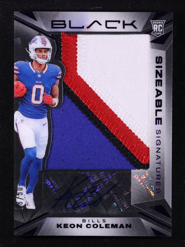 Keon Coleman 2024 Panini Black Sizeable Rookie Jersey Signatures Royal #10 #38/50 RC at PristineAuction.com Keon Coleman 2024 Panini Black Sizeable Rookie Jersey Signatures Royal #10 #38/50 RC at PristineAuction.com