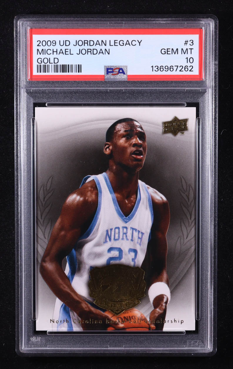 Michael Jordan 2009-10 Upper Deck Michael Jordan Legacy Collection Gold #3 (PSA 10) at PristineAuction.com Michael Jordan 2009-10 Upper Deck Michael Jordan Legacy Collection Gold #3 (PSA 10) at PristineAuction.com