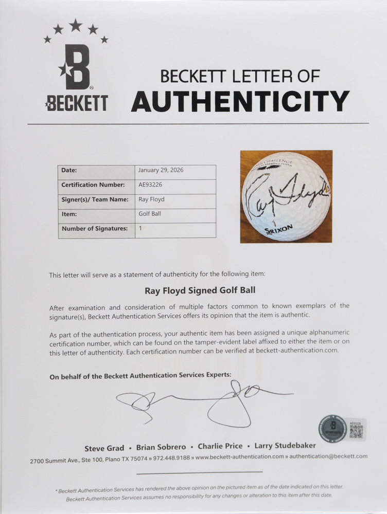 Raymond Floyd Signed Lexus Challenge Golf Ball (Beckett) at PristineAuction.com Raymond Floyd Signed Lexus Challenge Golf Ball (Beckett) at PristineAuction.com