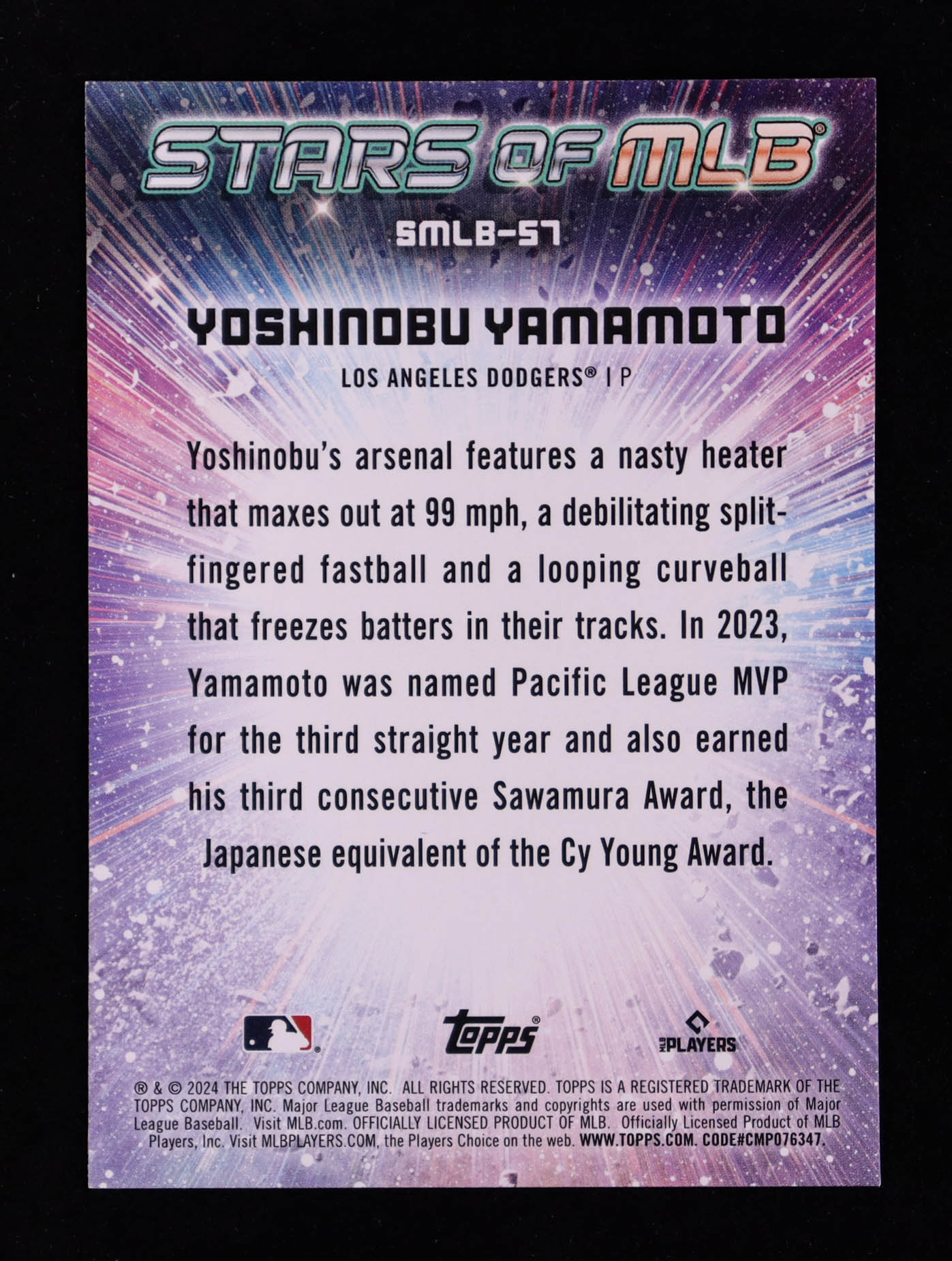 Yoshinobu Yamamoto 2024 Topps Stars of MLB #SMLB57 RC at PristineAuction.com Yoshinobu Yamamoto 2024 Topps Stars of MLB #SMLB57 RC at PristineAuction.com