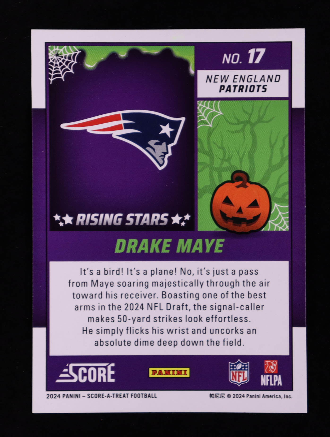 Drake Maye 2024 Score Halloween Rising Stars Bats #17 RC at PristineAuction.com Drake Maye 2024 Score Halloween Rising Stars Bats #17 RC at PristineAuction.com