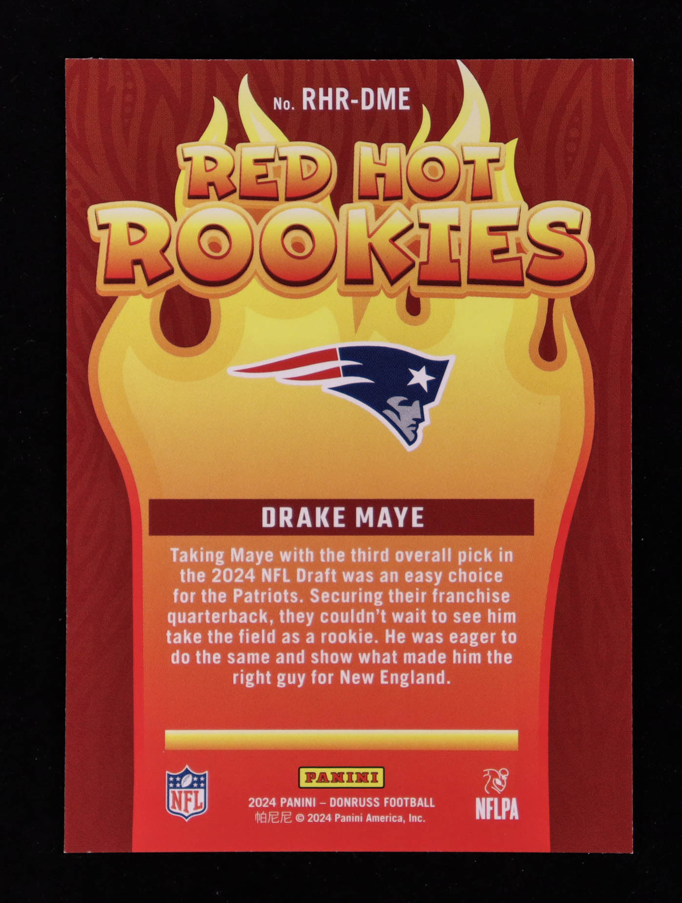 Drake Maye 2024 Donruss Red Hot Rookies #7 RC at PristineAuction.com Drake Maye 2024 Donruss Red Hot Rookies #7 RC at PristineAuction.com
