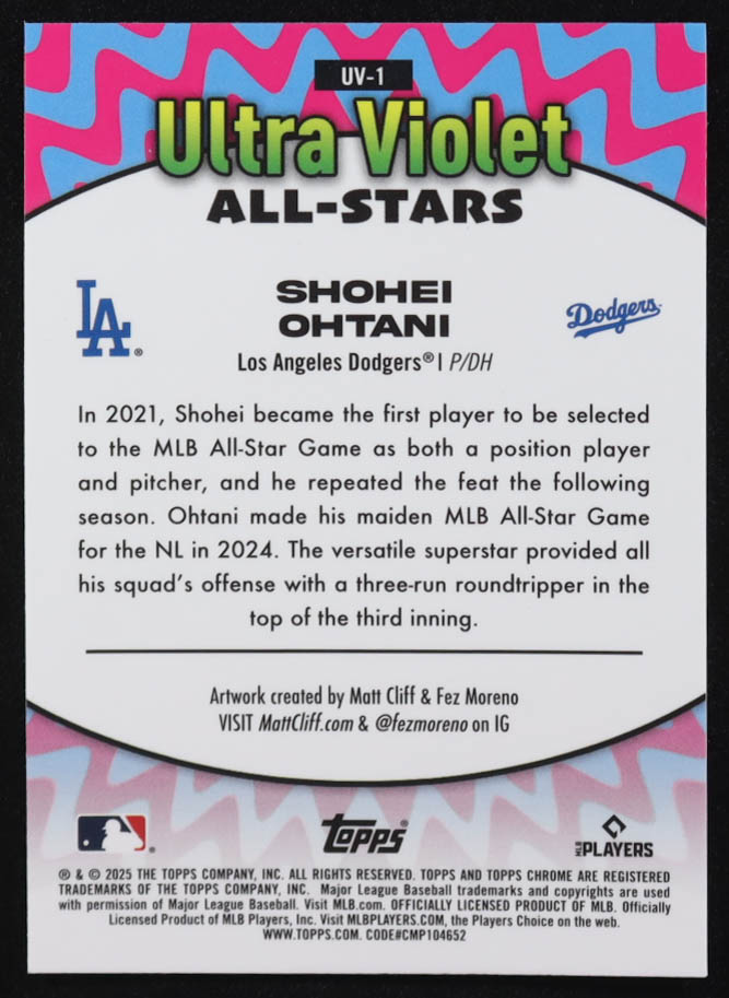 Shohei Ohtani 2025 Topps Chrome Ultra Violet All-Stars #UV1 at PristineAuction.com Shohei Ohtani 2025 Topps Chrome Ultra Violet All-Stars #UV1 at PristineAuction.com