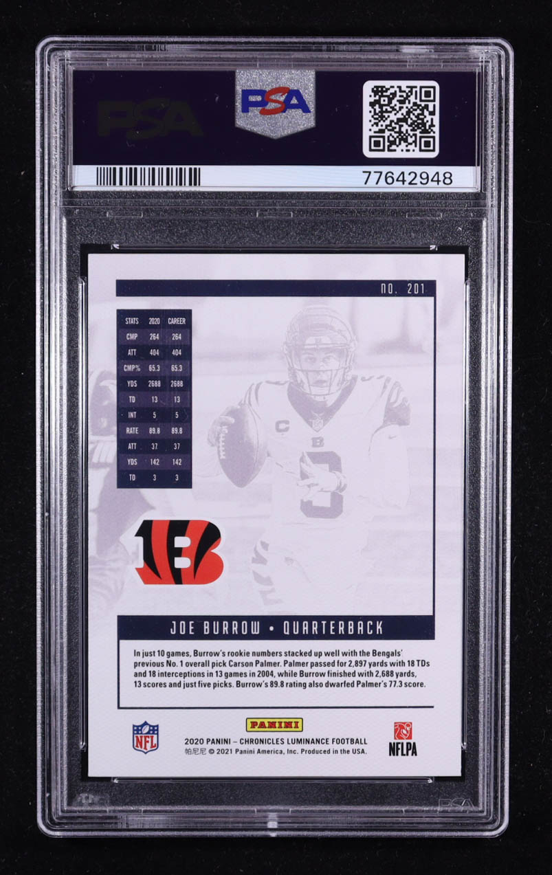 Joe Burrow 2020 Panini Luminance Green #201 RC (PSA 10) at PristineAuction.com Joe Burrow 2020 Panini Luminance Green #201 RC (PSA 10) at PristineAuction.com