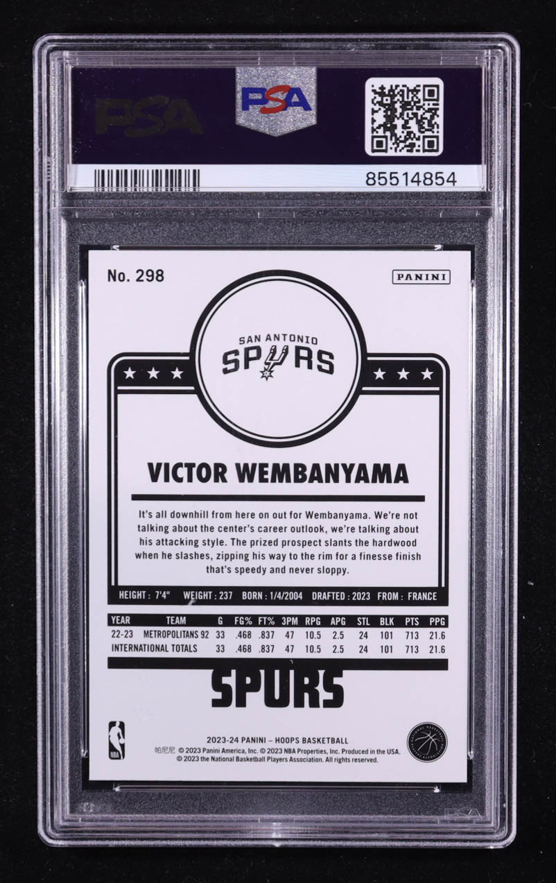 Victor Wembanyama 2023-24 Hoops #298 RC (PSA 10) at PristineAuction.com Victor Wembanyama 2023-24 Hoops #298 RC (PSA 10) at PristineAuction.com