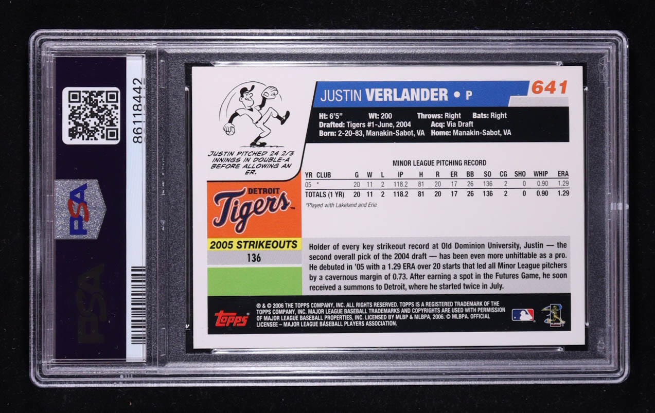 Justin Verlander 2006 Topps #641 RC (PSA 9) at PristineAuction.com Justin Verlander 2006 Topps #641 RC (PSA 9) at PristineAuction.com