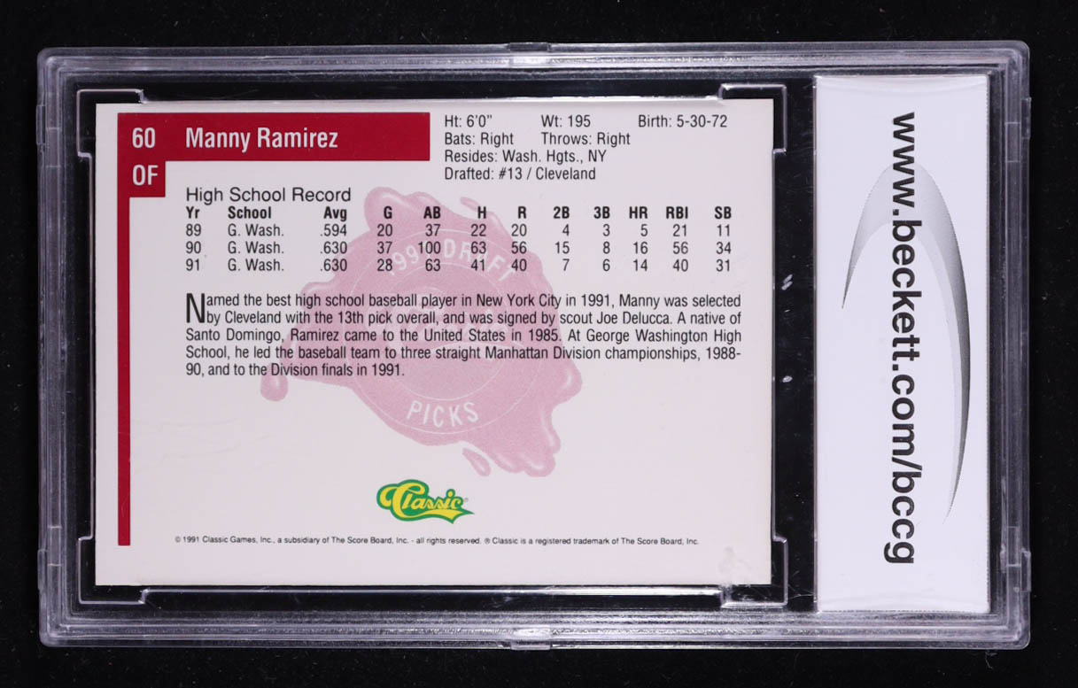 Manny Ramirez 1991 Classic Four Sport #60 RC (BCCG 10) at PristineAuction.com Manny Ramirez 1991 Classic Four Sport #60 RC (BCCG 10) at PristineAuction.com
