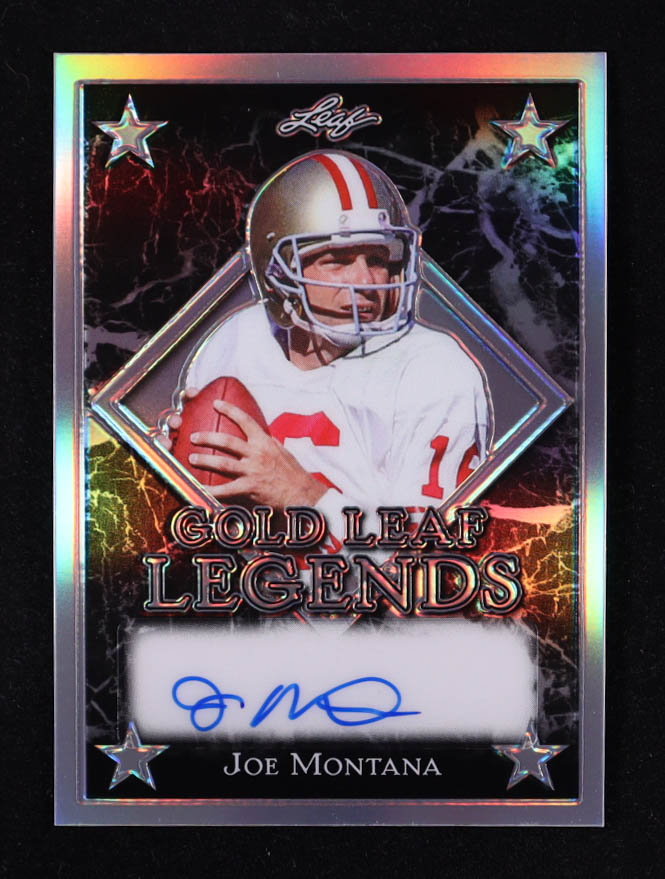Joe Montana 2024 Leaf Joe Montana Legacy Gold Leaf Legend Prismatic Silver #GLLJM1 #14/35 at PristineAuction.com Joe Montana 2024 Leaf Joe Montana Legacy Gold Leaf Legend Prismatic Silver #GLLJM1 #14/35 at PristineAuction.com