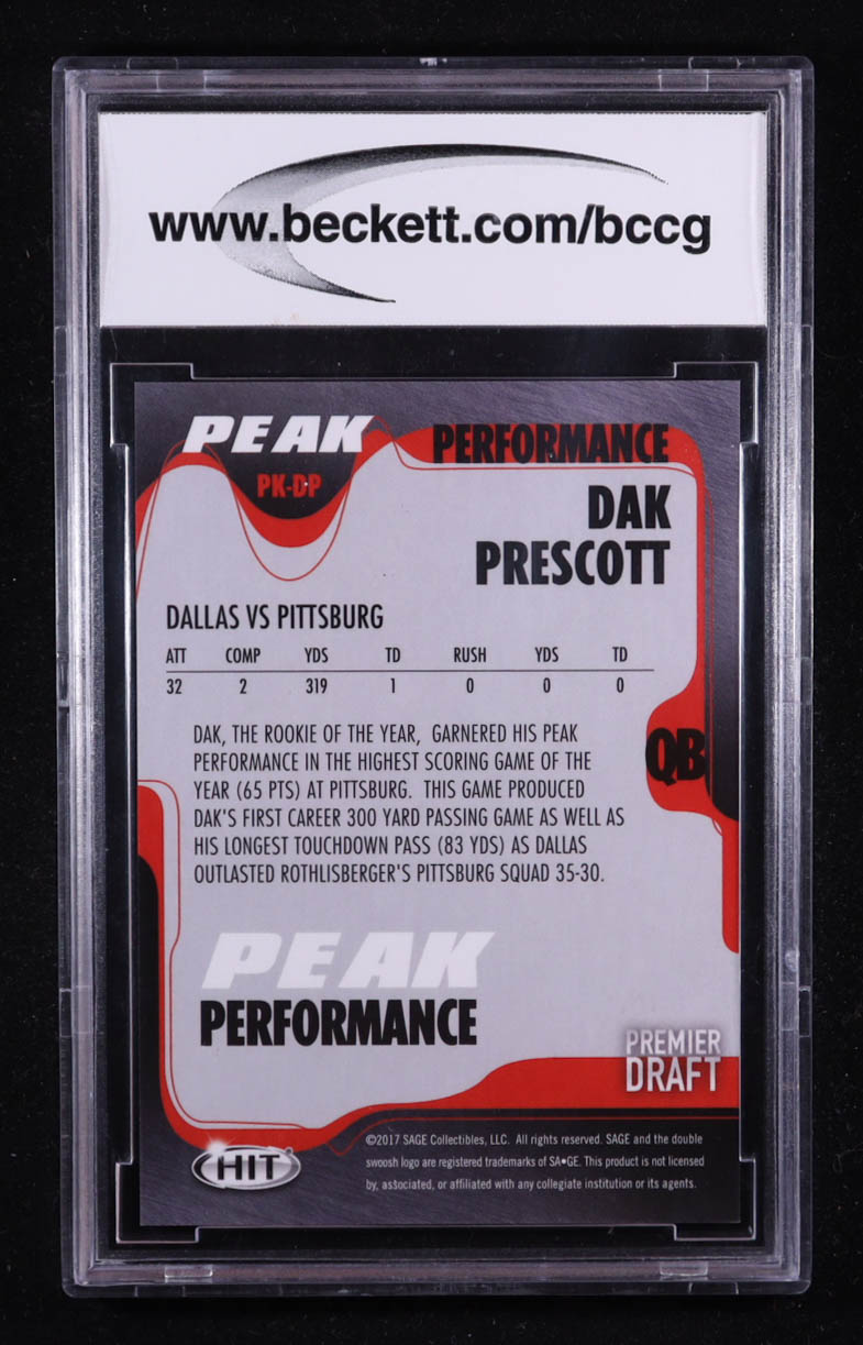 Dak Prescott 2017 SAGE HIT Premier Draft Peak Performance #PKDP (BCCG 10) at PristineAuction.com Dak Prescott 2017 SAGE HIT Premier Draft Peak Performance #PKDP (BCCG 10) at PristineAuction.com