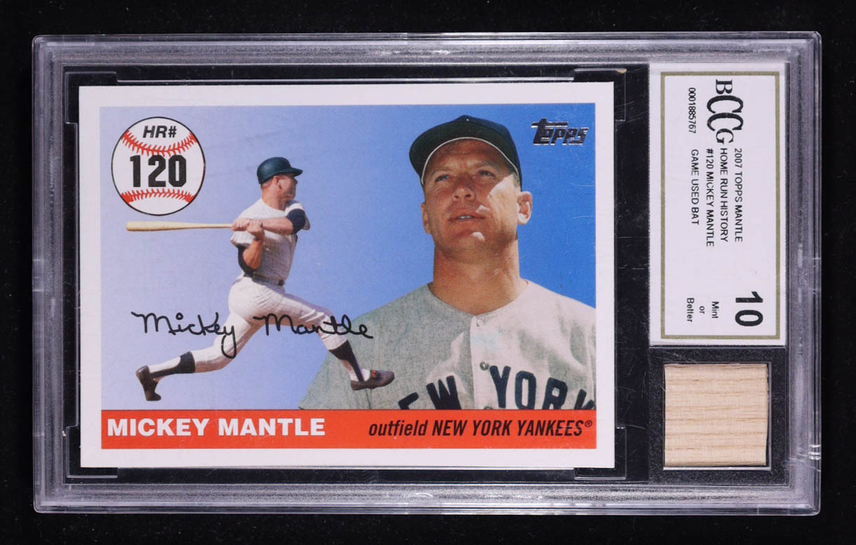 Mickey Mantle 2006 Topps Mantle Home Run History #120 with Game-Used Bat Piece (BCCG 10) at PristineAuction.com Mickey Mantle 2006 Topps Mantle Home Run History #120 with Game-Used Bat Piece (BCCG 10) at PristineAuction.com