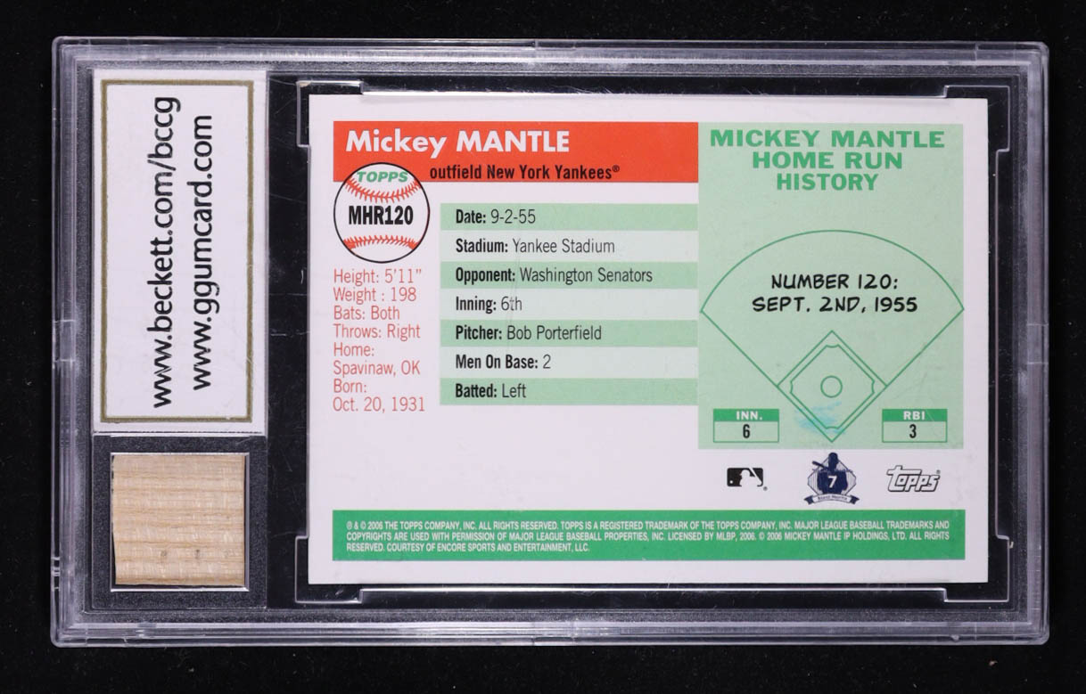Mickey Mantle 2006 Topps Mantle Home Run History #120 with Game-Used Bat Piece (BCCG 10) at PristineAuction.com Mickey Mantle 2006 Topps Mantle Home Run History #120 with Game-Used Bat Piece (BCCG 10) at PristineAuction.com