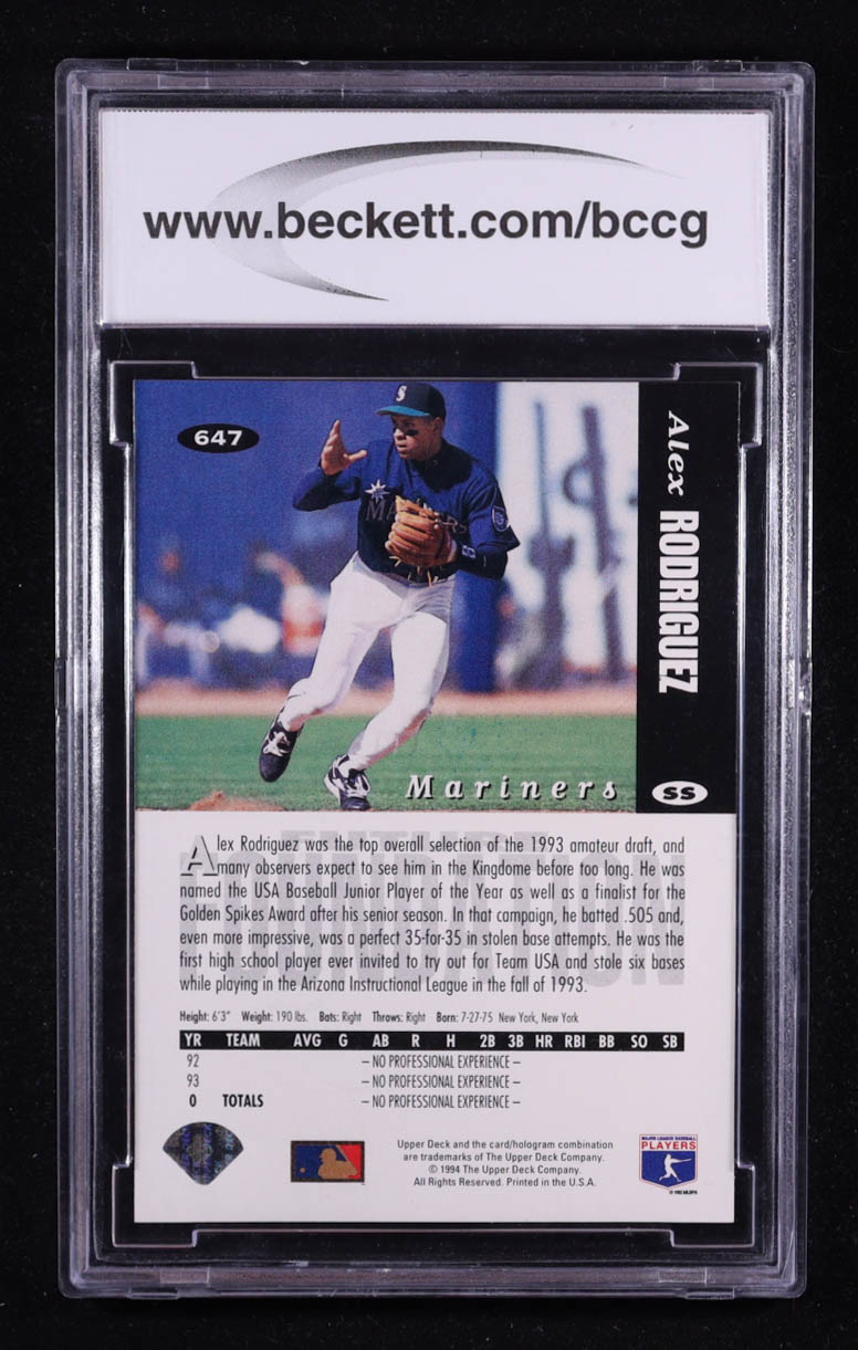 Alex Rodriguez 1994 Collector's Choice #647 RC (BCCG 10) at PristineAuction.com Alex Rodriguez 1994 Collector's Choice #647 RC (BCCG 10) at PristineAuction.com