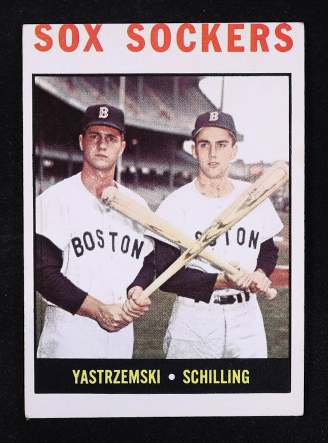 Carl Yastrzemski / Chuck Schilling 1964 Topps #182 Sox Sockers at PristineAuction.com Carl Yastrzemski / Chuck Schilling 1964 Topps #182 Sox Sockers at PristineAuction.com