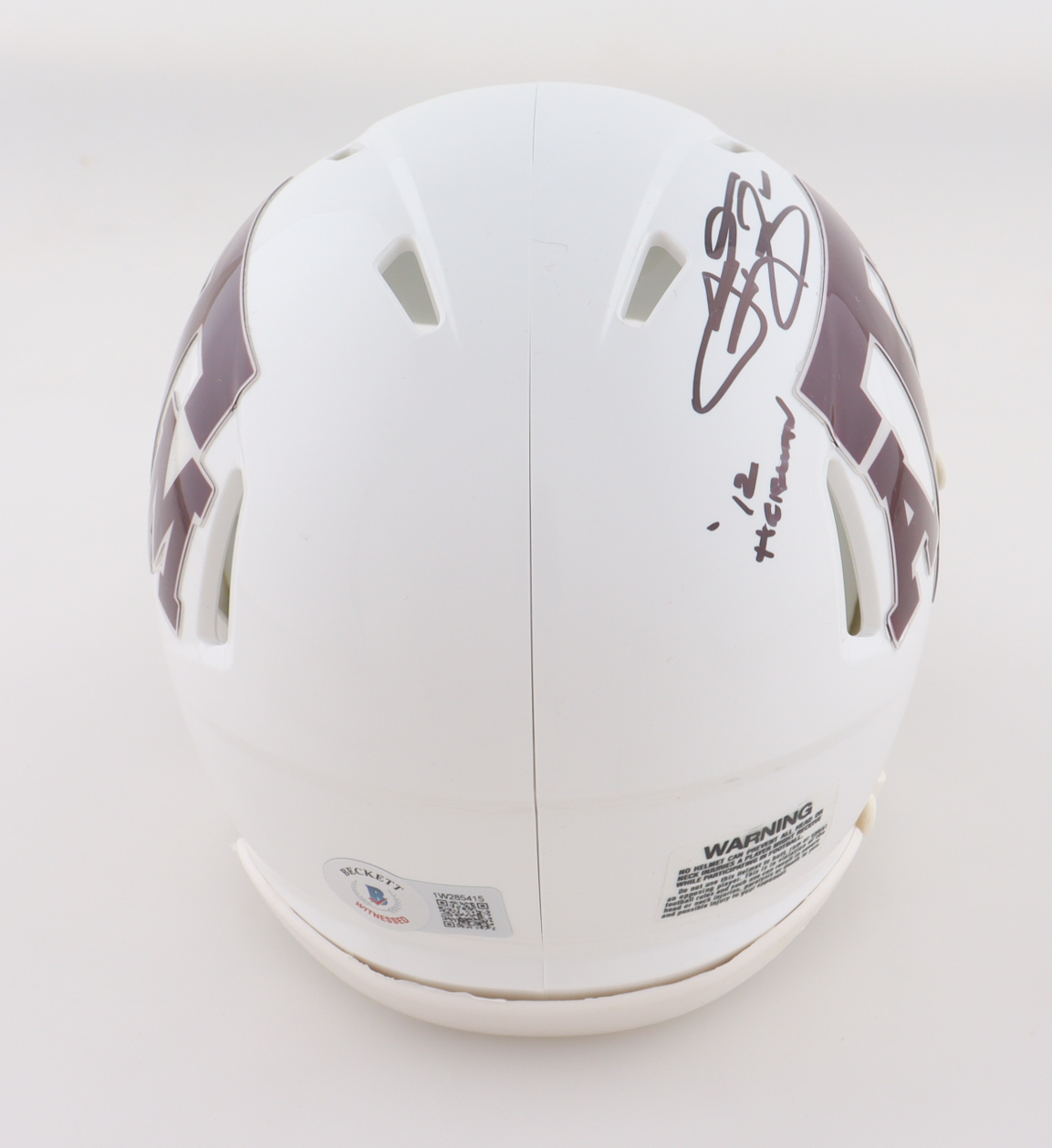 Johnny Manziel Signed Texas A&M Aggies Speed Mini Helmet Inscribed "'12 Heisman" (Beckett) at PristineAuction.com Johnny Manziel Signed Texas A&M Aggies Speed Mini Helmet Inscribed "'12 Heisman" (Beckett) at PristineAuction.com