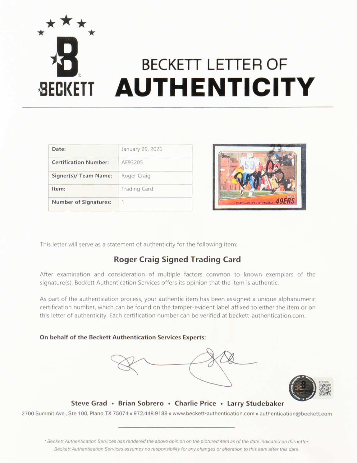 Roger Craig Signed 1988 Topps #37 (Beckett) at PristineAuction.com Roger Craig Signed 1988 Topps #37 (Beckett) at PristineAuction.com