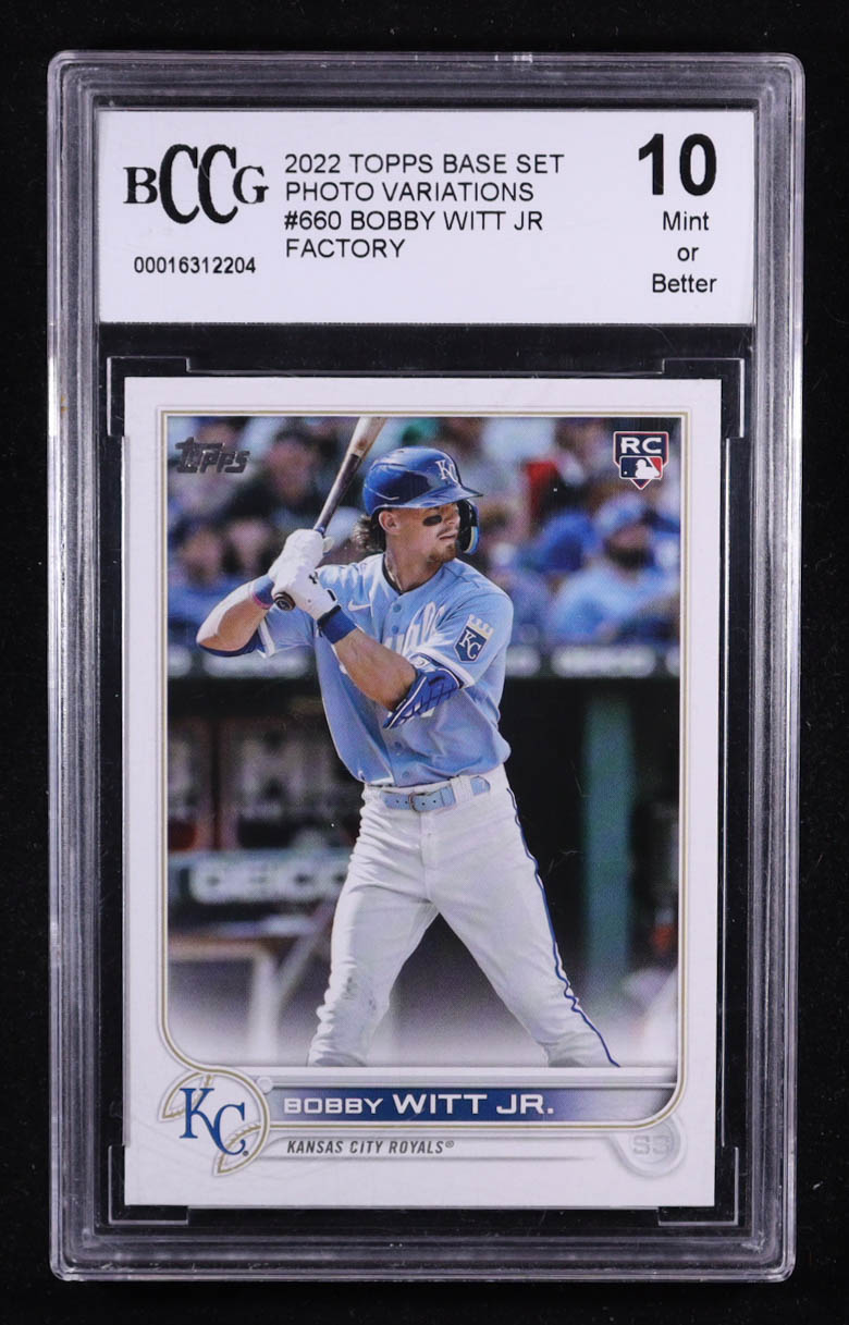 Bobby Witt Jr. 2022 Topps Base Set Photo Variations #660 Factory RC (BCCG 10) at PristineAuction.com Bobby Witt Jr. 2022 Topps Base Set Photo Variations #660 Factory RC (BCCG 10) at PristineAuction.com
