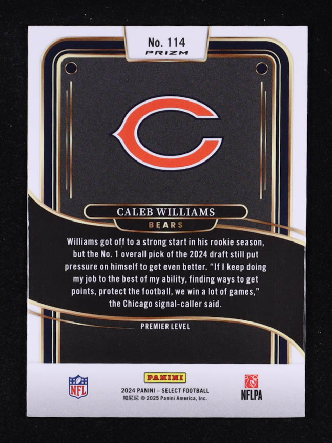 Caleb Williams 2024 Select Prizm Red and Yellow Shock #114 RC at PristineAuction.com Caleb Williams 2024 Select Prizm Red and Yellow Shock #114 RC at PristineAuction.com