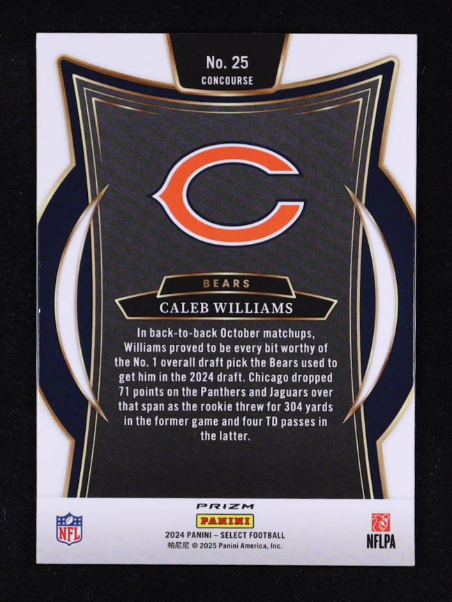 Caleb Williams 2024 Select Prizm Black and Gold Shock #25 RC at PristineAuction.com Caleb Williams 2024 Select Prizm Black and Gold Shock #25 RC at PristineAuction.com