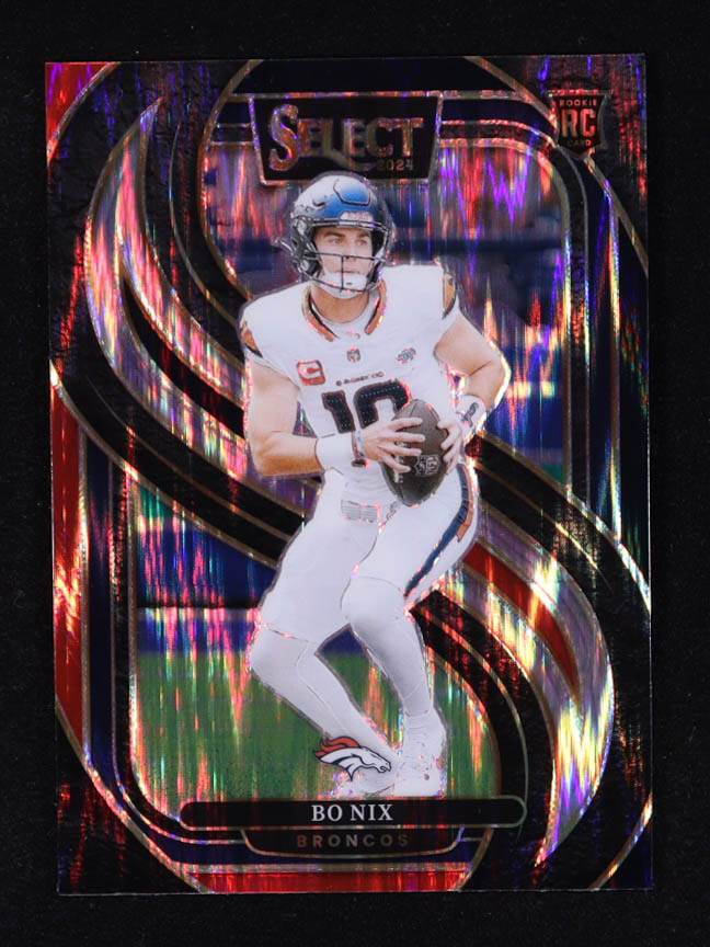 Bo Nix 2024 Select Prizm Black and Red Shock #117 RC at PristineAuction.com Bo Nix 2024 Select Prizm Black and Red Shock #117 RC at PristineAuction.com