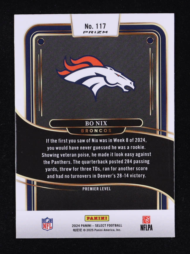 Bo Nix 2024 Select Prizm Black and Red Shock #117 RC at PristineAuction.com Bo Nix 2024 Select Prizm Black and Red Shock #117 RC at PristineAuction.com