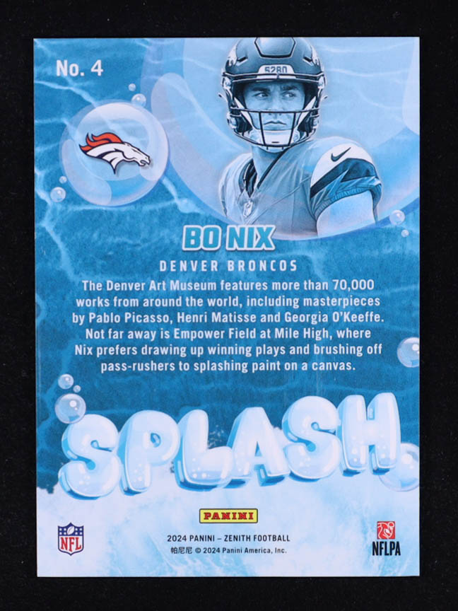 Bo Nix 2024 Zenith Splash #4 RC at PristineAuction.com Bo Nix 2024 Zenith Splash #4 RC at PristineAuction.com