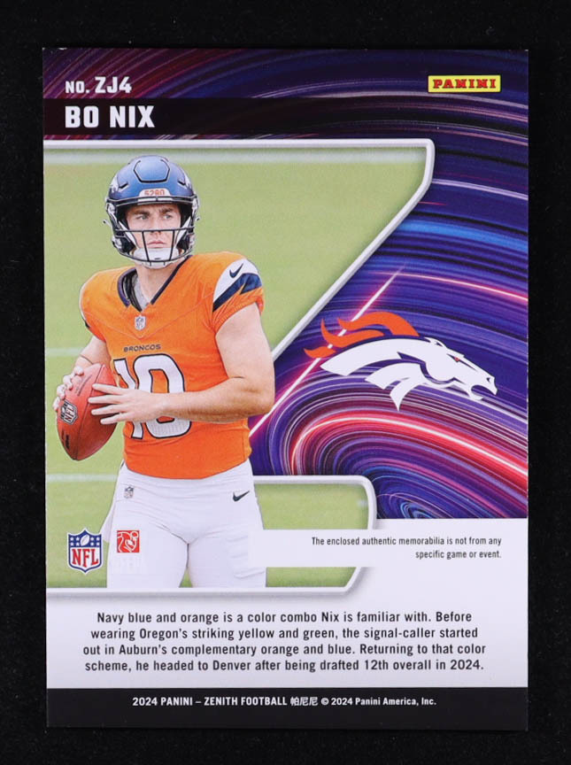 Bo Nix 2024 Zenith Z Jersey #4 RC at PristineAuction.com Bo Nix 2024 Zenith Z Jersey #4 RC at PristineAuction.com