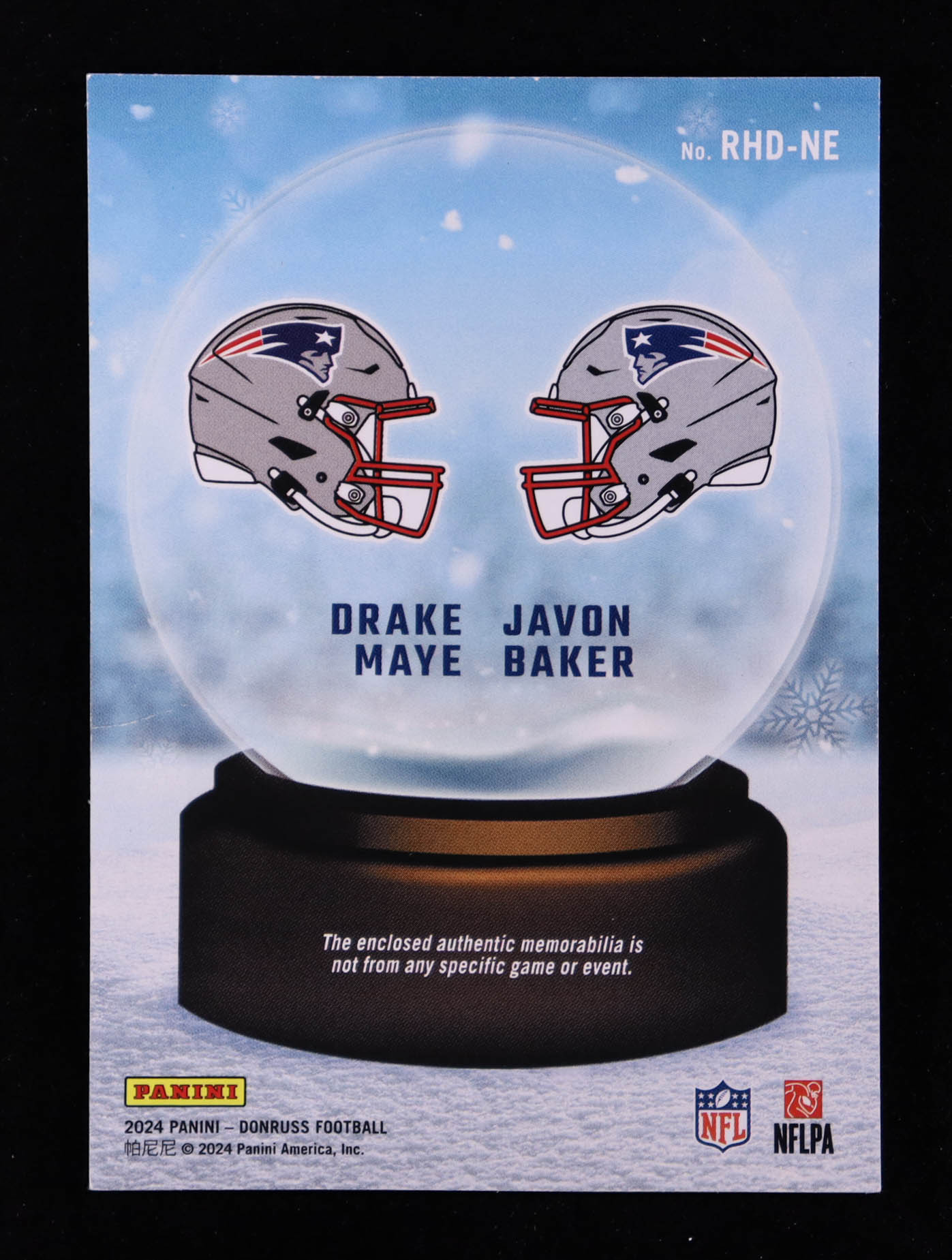 Drake Maye / Javon Baker 2024 Donruss Rookie Holiday Sweater Dual #1 RC at PristineAuction.com Drake Maye / Javon Baker 2024 Donruss Rookie Holiday Sweater Dual #1 RC at PristineAuction.com